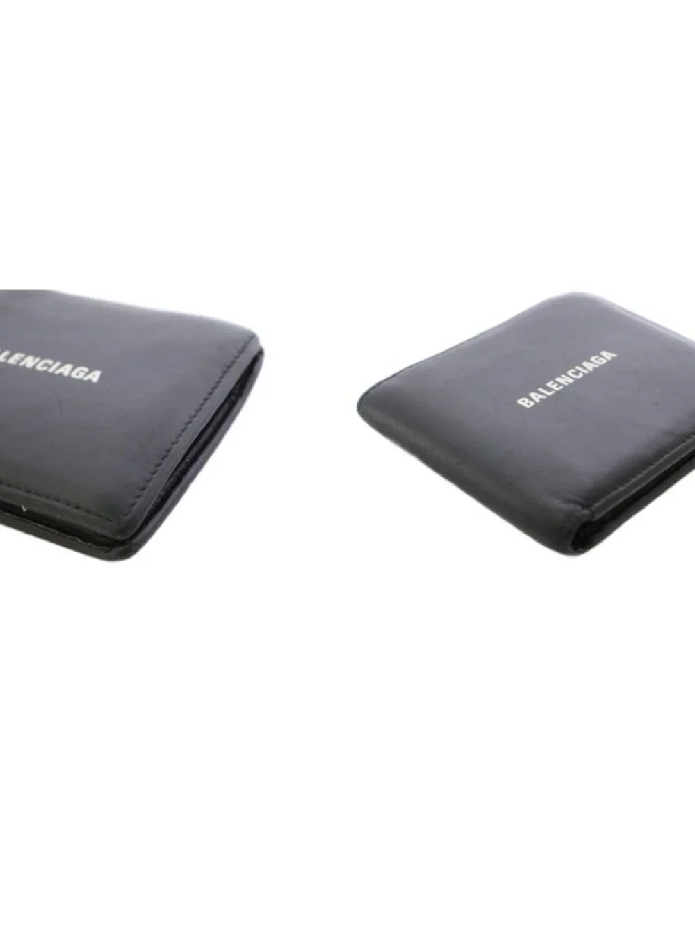 Balenciaga Bifold Wallet Leather Logo Black TK
